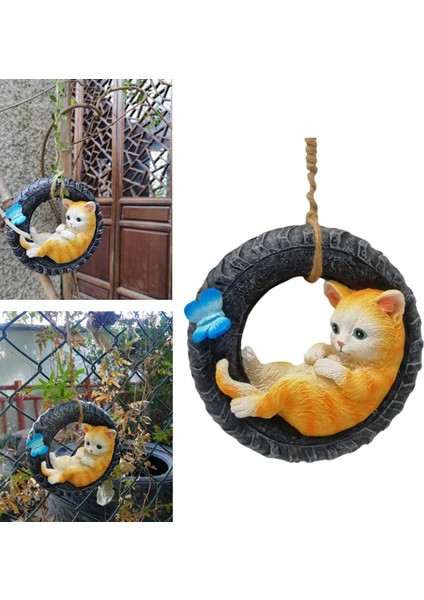Reçine Asma Lastik Kedi Heykel Peyzaj Yard Çit Ev Veranda Süsleme (Yurt Dışından) modelleri