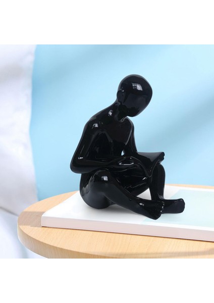 Yaratıcı Okuyucu Heykeli El Sanatları Dekorasyon Heykeli Kitap Bahçesi Siyah (Yurt Dışından)