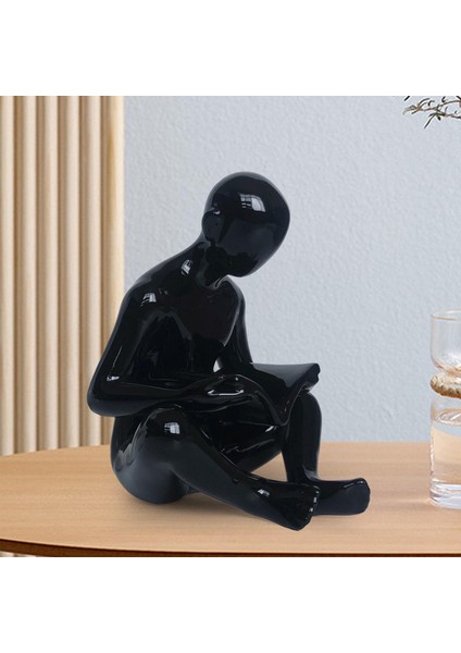 Yaratıcı Okuyucu Heykeli El Sanatları Dekorasyon Heykeli Kitap Bahçesi Siyah (Yurt Dışından) indirimleri