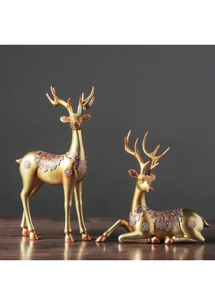2x Geyik Figürinler Ren Geyiği Heykelleri Ev Dekor Yatak Odası Hayvan Elk Heykelleri Altın (Yurt Dışından) fiyatları