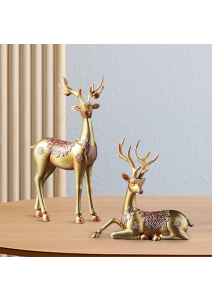 2x Geyik Figürinler Ren Geyiği Heykelleri Ev Dekor Yatak Odası Hayvan Elk Heykelleri Altın (Yurt Dışından) fırsatları