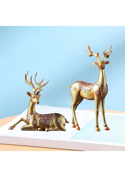 2x Geyik Figürinler Ren Geyiği Heykelleri Ev Dekor Yatak Odası Hayvan Elk Heykelleri Altın (Yurt Dışından) indirimleri