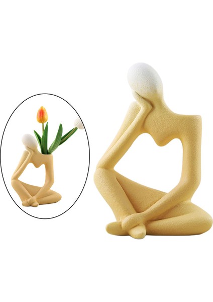 Bhuuno Thinker Heykel Seramik Masaüstü Vazo Ev Raf Heykelleri Sarı 19X14X8.5CM (Yurt Dışından) modelleri