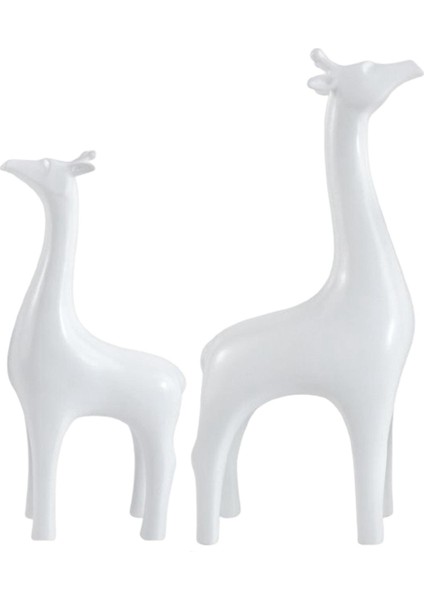 2 Adet Modern Geyik Heykel Figürinler Hayvan Feng Shui Kitaplık Ev Dekor Beyaz (Yurt Dışından)