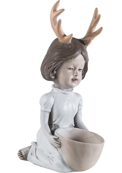 Kız Heykel Sevimli Boynuz Kız Tasarım Etli Tencere Oturma Odası Masası Beyaz (Yurt Dışından)