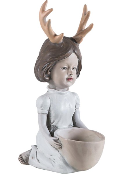 Kız Heykel Sevimli Boynuz Kız Tasarım Etli Tencere Oturma Odası Masası Beyaz (Yurt Dışından) fiyatları