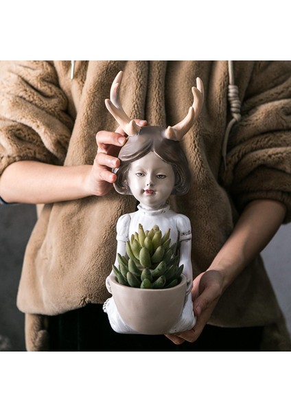 Kız Heykel Sevimli Boynuz Kız Tasarım Etli Tencere Oturma Odası Masası Beyaz (Yurt Dışından) modelleri