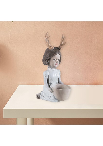 Kız Heykel Sevimli Boynuz Kız Tasarım Etli Tencere Oturma Odası Masası Beyaz (Yurt Dışından) indirimleri