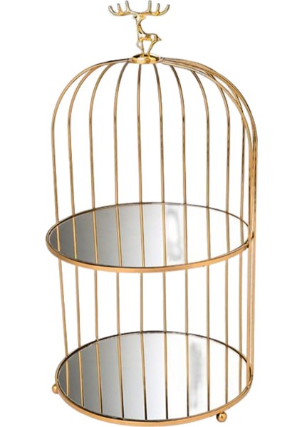 Metal Kuş Kafesi Raf Kozmetik Ekran Masaüstü Ruj Takı Tutucu Sanat Çift Katmanlar (Yurt Dışından)