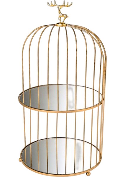 Metal Kuş Kafesi Raf Kozmetik Ekran Masaüstü Ruj Takı Tutucu Sanat Çift Katmanlar (Yurt Dışından) fiyatları
