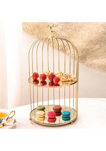 Metal Kuş Kafesi Raf Kozmetik Ekran Masaüstü Ruj Takı Tutucu Sanat Çift Katmanlar (Yurt Dışından) modelleri