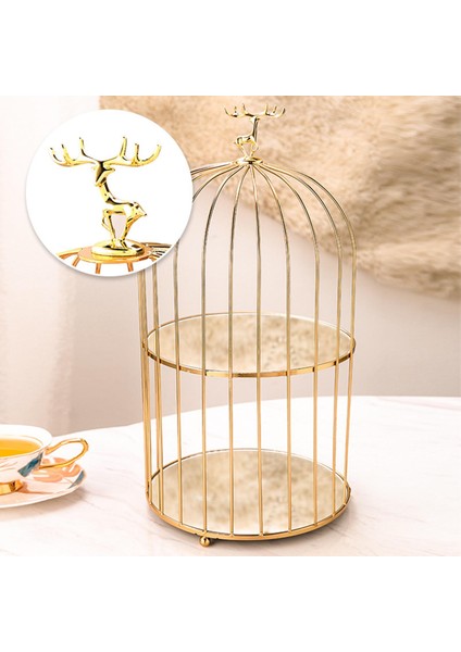 Metal Kuş Kafesi Raf Kozmetik Ekran Masaüstü Ruj Takı Tutucu Sanat Çift Katmanlar (Yurt Dışından) fırsatları