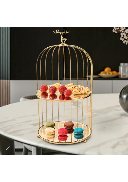 Metal Kuş Kafesi Raf Kozmetik Ekran Masaüstü Ruj Takı Tutucu Sanat Çift Katmanlar (Yurt Dışından) indirimleri
