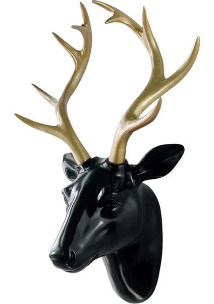 Geyik Kafa Heykel Hayvanı Figürinler Duvar Montajı Tv Dekor Süsleri Siyah Altın Için Iş (Yurt Dışından)