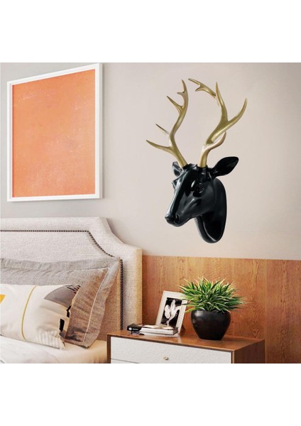 Geyik Kafa Heykel Hayvanı Figürinler Duvar Montajı Tv Dekor Süsleri Siyah Altın Için Iş (Yurt Dışından) modelleri