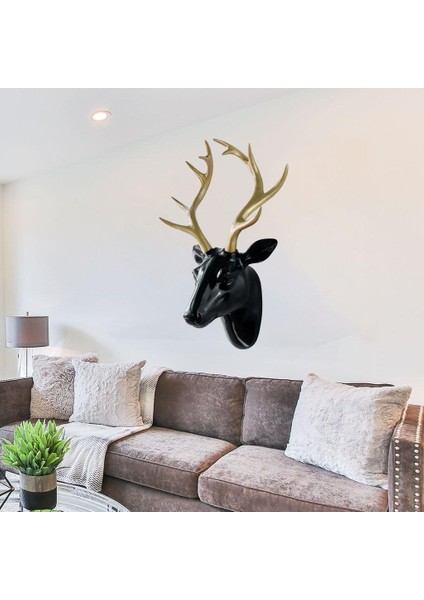 Geyik Kafa Heykel Hayvanı Figürinler Duvar Montajı Tv Dekor Süsleri Siyah Altın Için Iş (Yurt Dışından) fırsatları