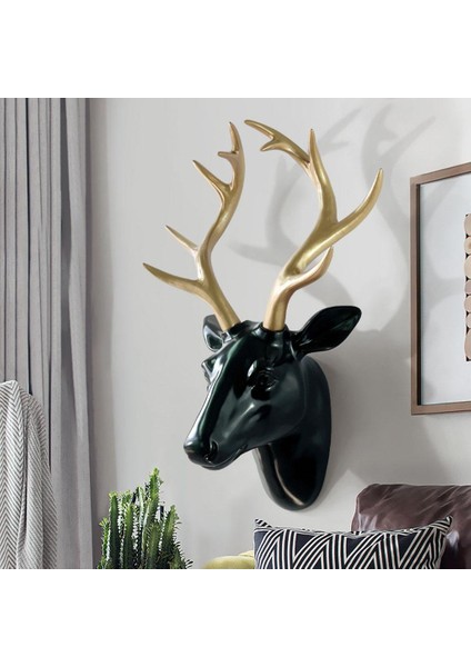 Geyik Kafa Heykel Hayvanı Figürinler Duvar Montajı Tv Dekor Süsleri Siyah Altın Için Iş (Yurt Dışından) indirimleri