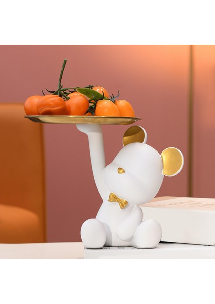 Yaratıcı Reçine Ayı Figürin Heykel Paraları Giriş Depolama Tepsisi Organizatör Beyaz (Yurt Dışından)