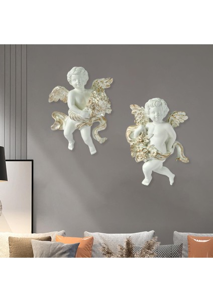 2pcs Angel Heykel Figürinleri Yemek Odası Için Cherub Duvar Heykeli Ev Odası B (Yurt Dışından) fırsatları