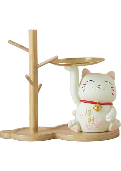 Reçine Şanslı Kedi Heykel Tepsisi Konteyner Tezgah Dekor Süsler Madeni Banka Ohşap Raf (Yurt Dışından) fiyatları
