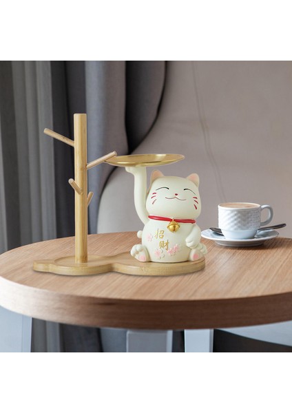 Reçine Şanslı Kedi Heykel Tepsisi Konteyner Tezgah Dekor Süsler Madeni Banka Ohşap Raf (Yurt Dışından) modelleri