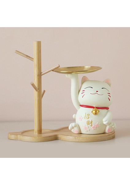 Reçine Şanslı Kedi Heykel Tepsisi Konteyner Tezgah Dekor Süsler Madeni Banka Ohşap Raf (Yurt Dışından) fırsatları