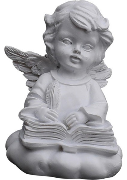 Reçine Melek Heykelcik Beyaz Heykeli Bahçe Masaüstü Süsler Yazıyor Diz Çökmüş (Yurt Dışından)