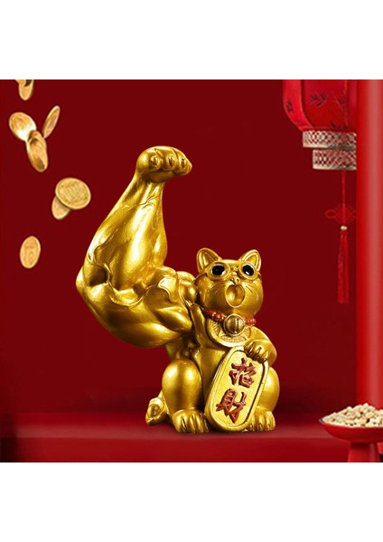 Lucky Cat Figurine Heykel Feng Shui Heykeli Dekorasyon Için Ev Ofisi Düzenli Sağ (Yurt Dışından) modelleri