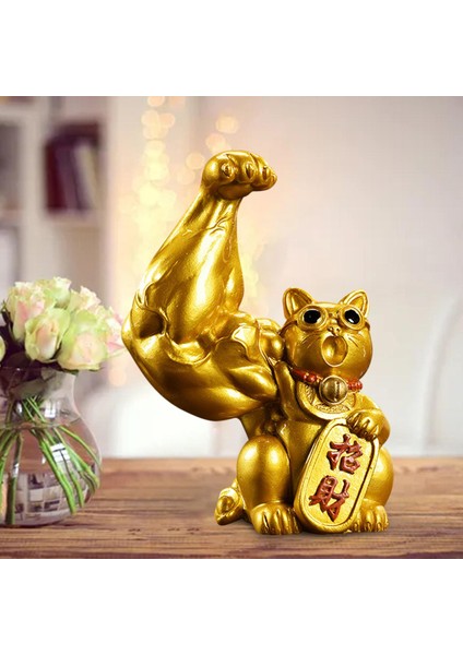 Lucky Cat Figurine Heykel Feng Shui Heykeli Dekorasyon Için Ev Ofisi Düzenli Sağ (Yurt Dışından) indirimleri