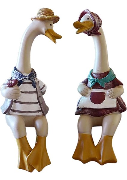 Bir Çift Ördek Heykeli Masaüstü Dekor Için Ev Ofis Avlu Bahçe Süsleri 2pcs 16X8.5CM (Yurt Dışından)