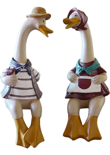 Bir Çift Ördek Heykeli Masaüstü Dekor Için Ev Ofis Avlu Bahçe Süsleri 2pcs 16X8.5CM (Yurt Dışından) fiyatları