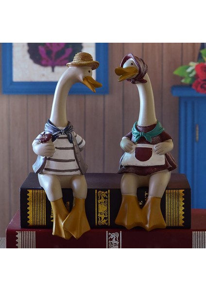 Bir Çift Ördek Heykeli Masaüstü Dekor Için Ev Ofis Avlu Bahçe Süsleri 2pcs 16X8.5CM (Yurt Dışından) modelleri