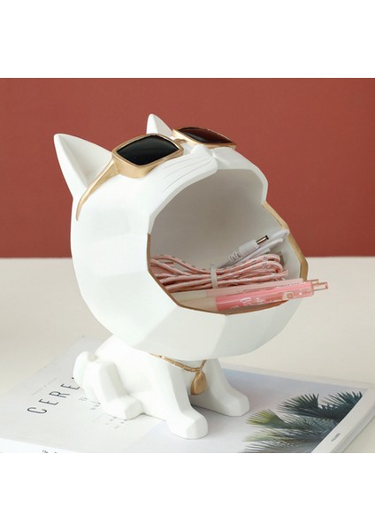 Kedi Depolama Tepsisi Tutucu Heykeli Artware Heykeli Ev Ofis Dekor Beyaz (Yurt Dışından) modelleri