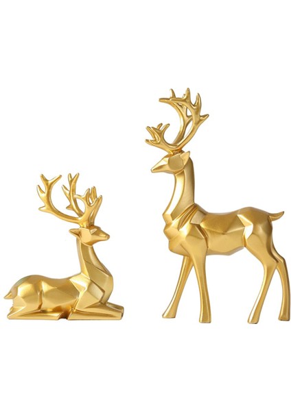 Premium Elk Figürinler Tablo Heykel Geyik Hayvan Ren Geyiği Süsleri Hediye 2 Adet (Yurt Dışından)