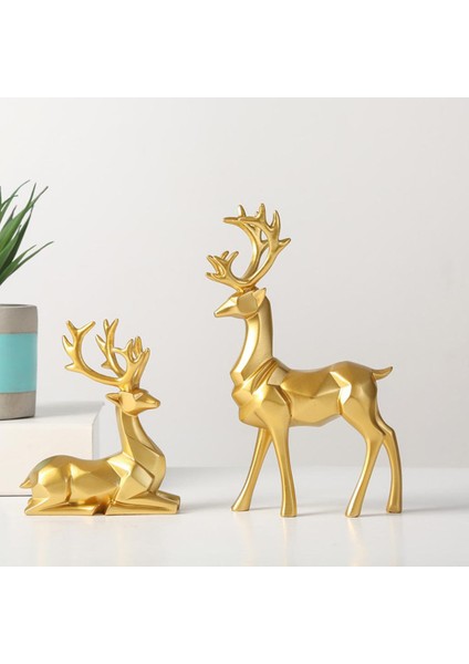 Premium Elk Figürinler Tablo Heykel Geyik Hayvan Ren Geyiği Süsleri Hediye 2 Adet (Yurt Dışından) modelleri