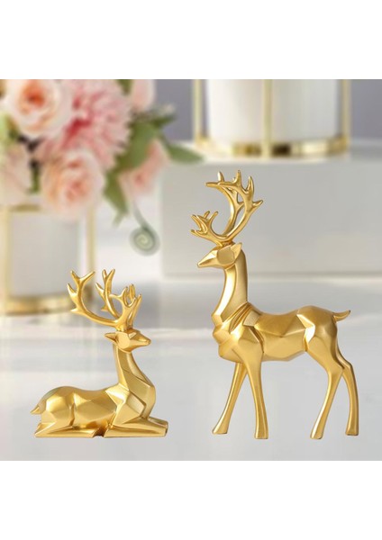 Premium Elk Figürinler Tablo Heykel Geyik Hayvan Ren Geyiği Süsleri Hediye 2 Adet (Yurt Dışından) indirimleri