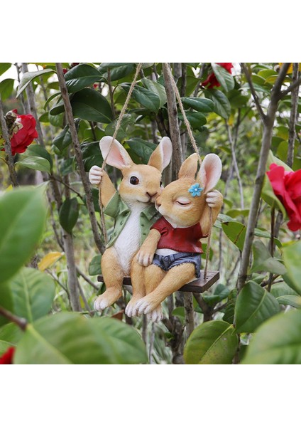 Bahçe Heykeli Swing Bunny Çiftler Figürinler Arka Bahçe Dekor Ağacı Süs Tavşanları (Yurt Dışından) modelleri