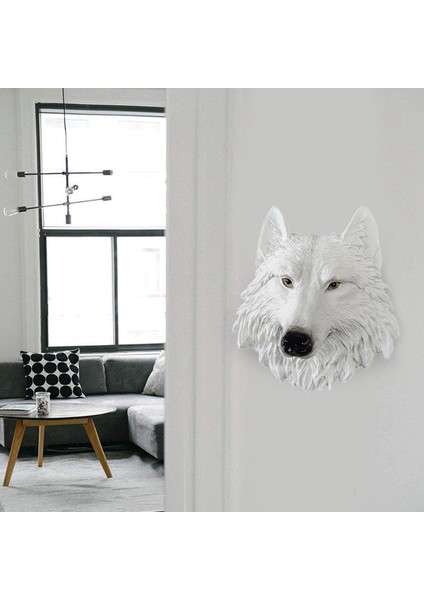 Yabani Duvar Asma Dekor Heykel Süs Duvar Sanat Süs Beyaz Kurt (Yurt Dışından)