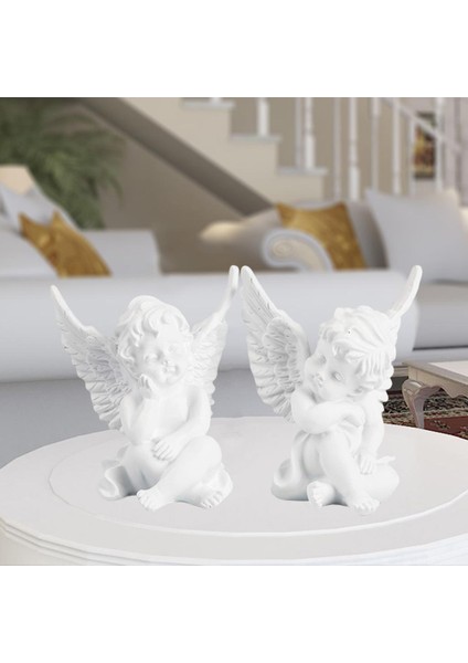 2x Reçine Sevimli Yaratıcı Heykel Cherubs Heykel Dekor Beyaz (Yurt Dışından)