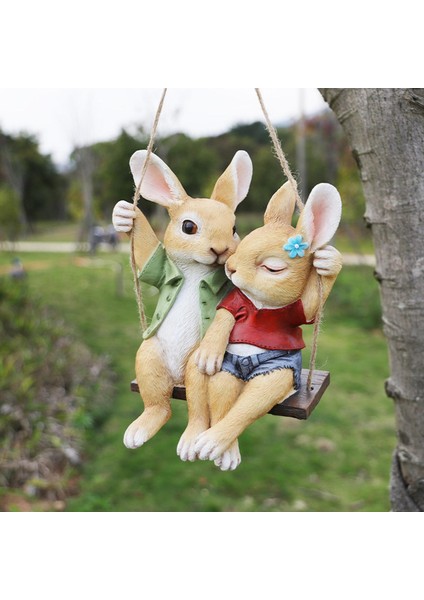 Bahçe Heykeli Swing Bunny Çiftler Figürinler Arka Bahçe Dekor Ağacı Süs Tavşanları (Yurt Dışından) indirimleri