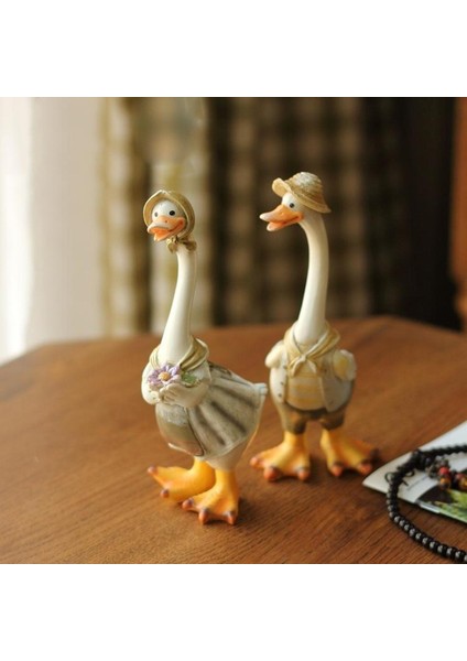 Bahçe Rafları Için 2 Yaratıcı Ördek Heykelcik Sanat Süsleri 10X10X16CM (Yurt Dışından)