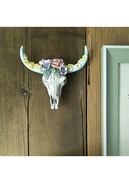 Boğa Kafatası Boho Süs Ineği Longhorn Figürin Ev Ofisi Dekorasyon Kabilesi (Yurt Dışından)