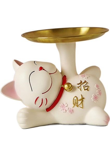 Reçine Şanslı Kedi Heykel Tepsisi Konteyner Tezgah Dekor Süsler Para Bankası Yalan (Yurt Dışından)