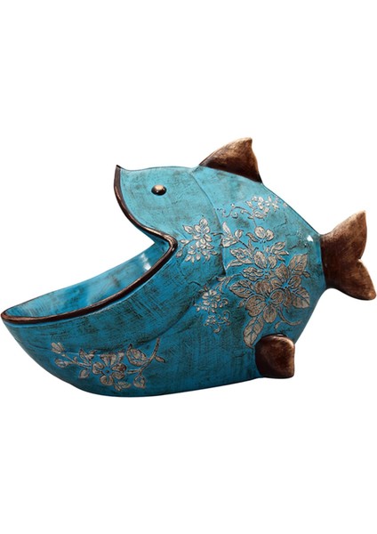 Reçine Balık Heykel Depolama Tepsisi Kutusu Yaratıcı Heykel Tv Standı Süs Mavi (Yurt Dışından)