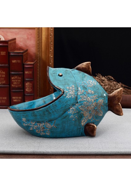 Reçine Balık Heykel Depolama Tepsisi Kutusu Yaratıcı Heykel Tv Standı Süs Mavi (Yurt Dışından) modelleri