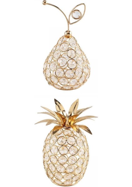 2x Modern Kristal Meyve Heykelleri Ofis Otel Odası Masaüstü Armut ve Ananas Için Heykelcik Dekoru (Yurt Dışından)