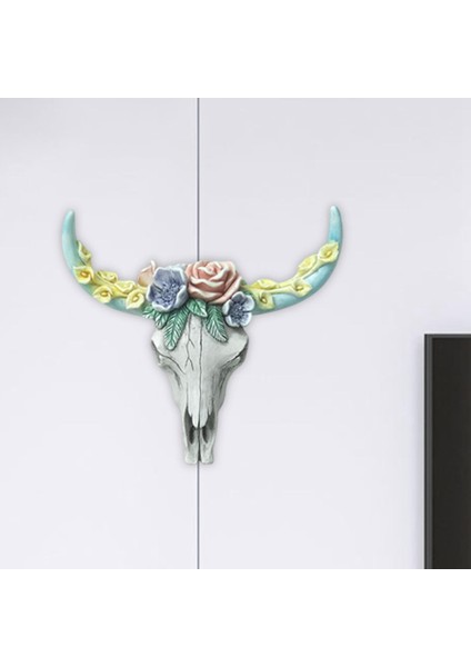 Boğa Kafatası Boho Süs Ineği Longhorn Figürin Ev Ofisi Dekorasyon Kabilesi (Yurt Dışından)