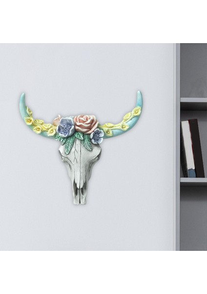 Boğa Kafatası Boho Süs Ineği Longhorn Figürin Ev Ofisi Dekorasyon Kabilesi (Yurt Dışından)