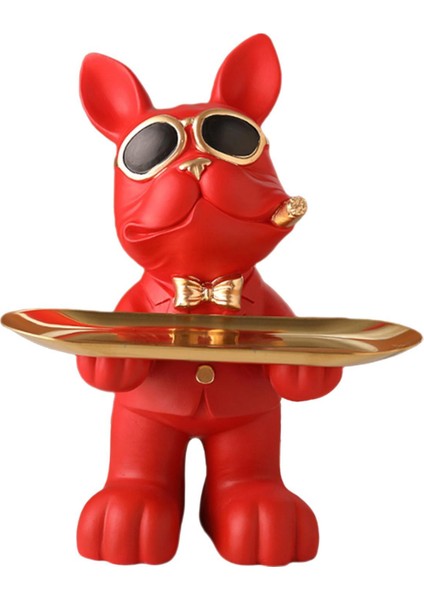 Colaxi Figüre Sundries Tutucu Köpek Heykeli Giriş Yolu Organizatör Tepsisi Kırmızı (Yurt Dışından)