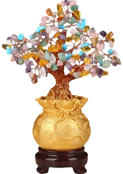 Feng Shui Kristal Para Ağacı Ahşap Taban Toplam Yükseklik 18 cm Çok Renkli (Yurt Dışından)